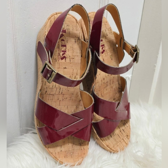 Kork Ease Leather Strappy Red Wedge Sandals With Back Strap Women's Size 9M🌴 - Picture 5 of 8